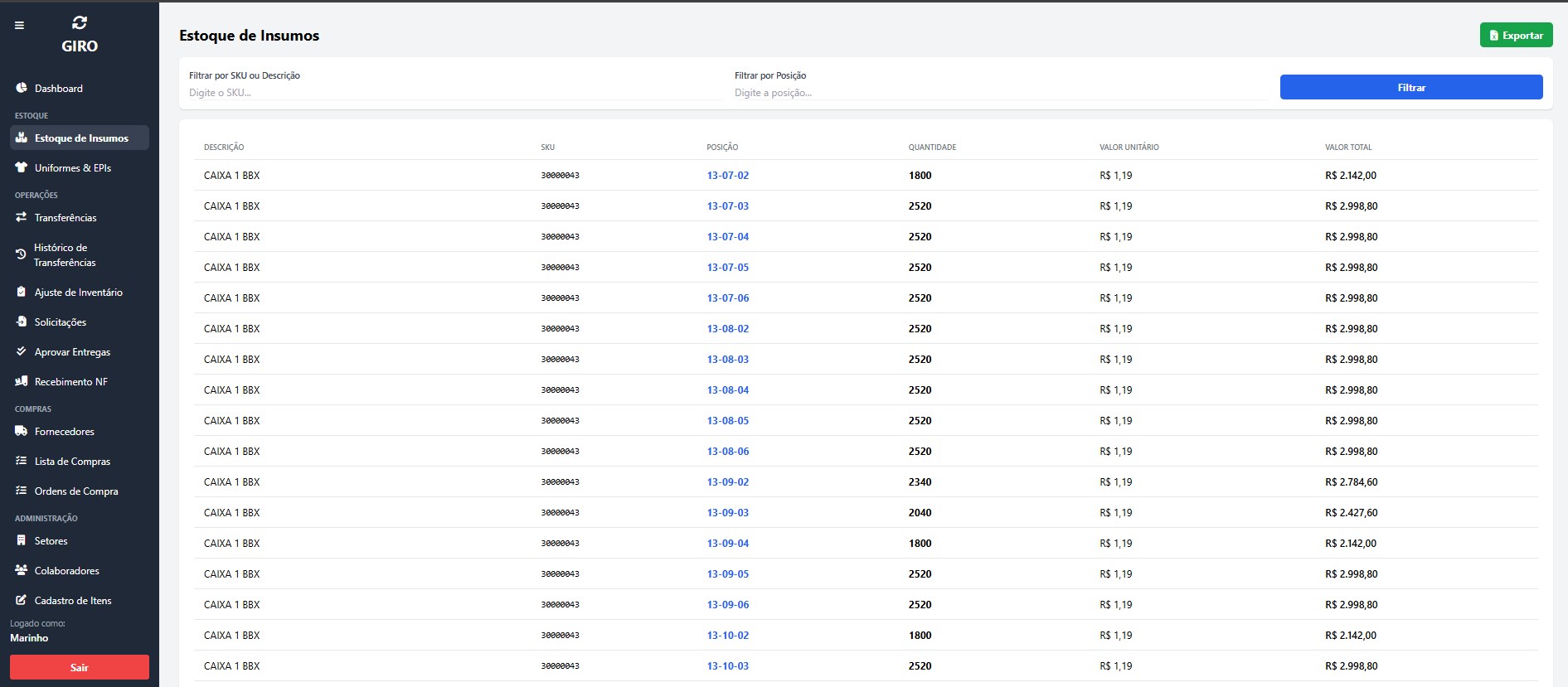 Automatização do estoque de materias auxiliares de embalagem